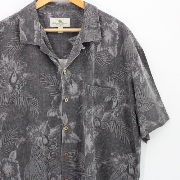 Vintage Island Shores Silk Hawaiian Shirt Mens Gray Floral Button Down Size 2XL - Picture 2 of 8